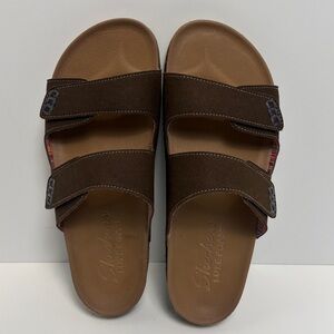 Skechers Women’s Sandals Size 9 Brown Luxe Foam Comfort Two Strap Slide Summer